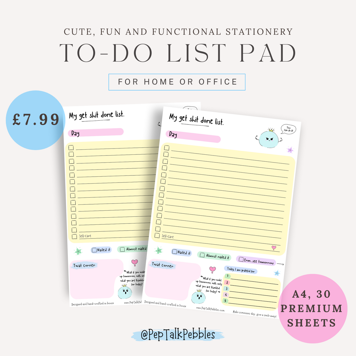 A4, To-Do List Pad 'Get Shit Done' With Gratitude List